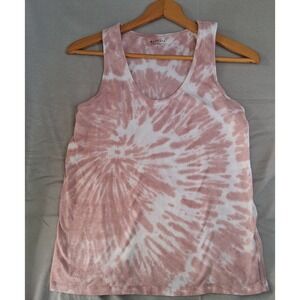 Athleta Womens Tank Top Pink White Tie Dye Sleeveless Scoop Neck Boho S‎